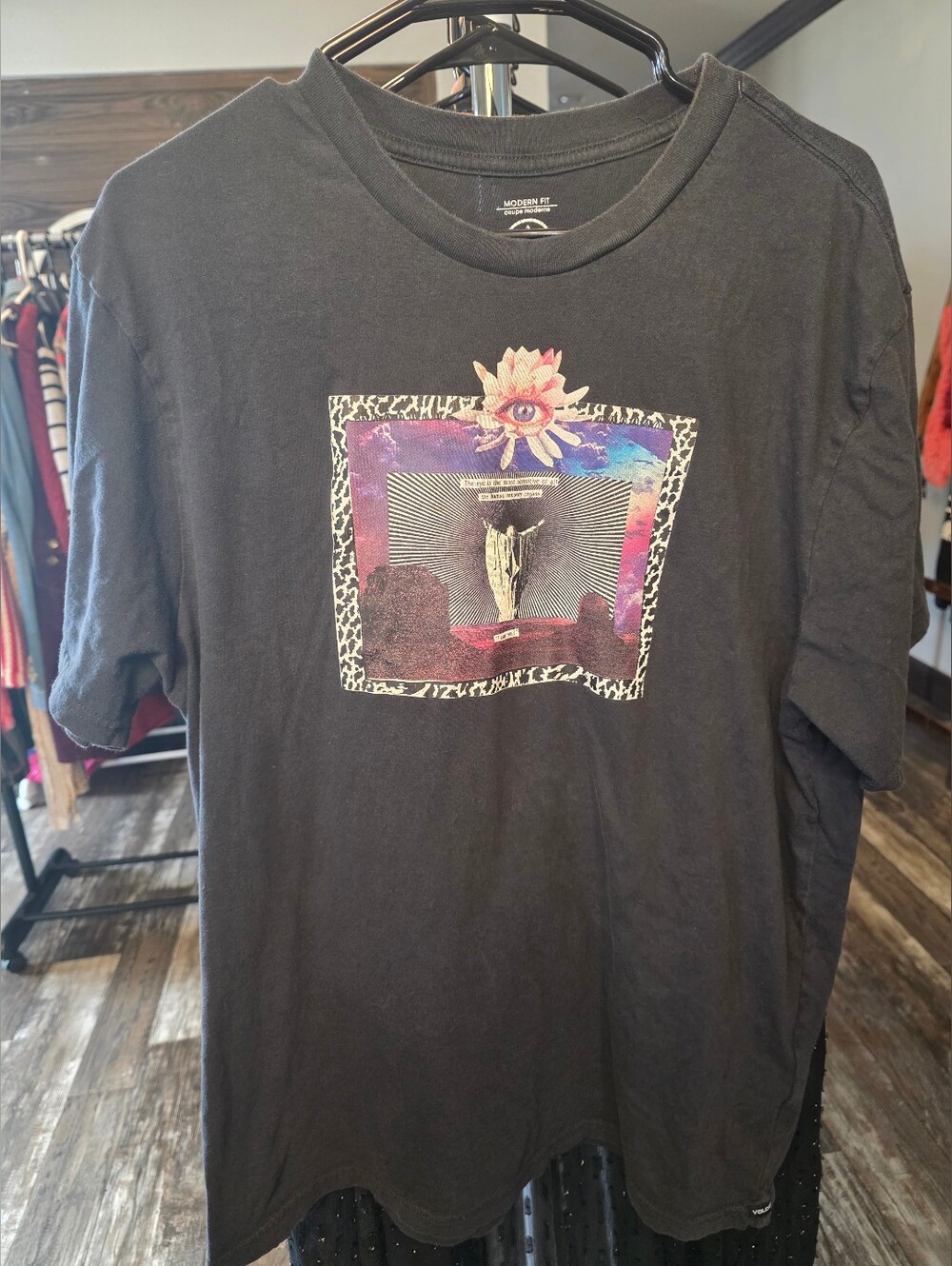 Volcom Black Graphic Men's TāShirt with Multicolor Art